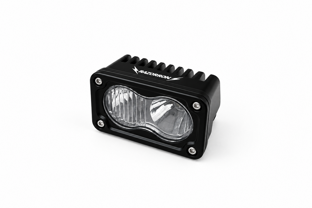 Razorron dual LED Baja light with clear lens and finned aluminum housing