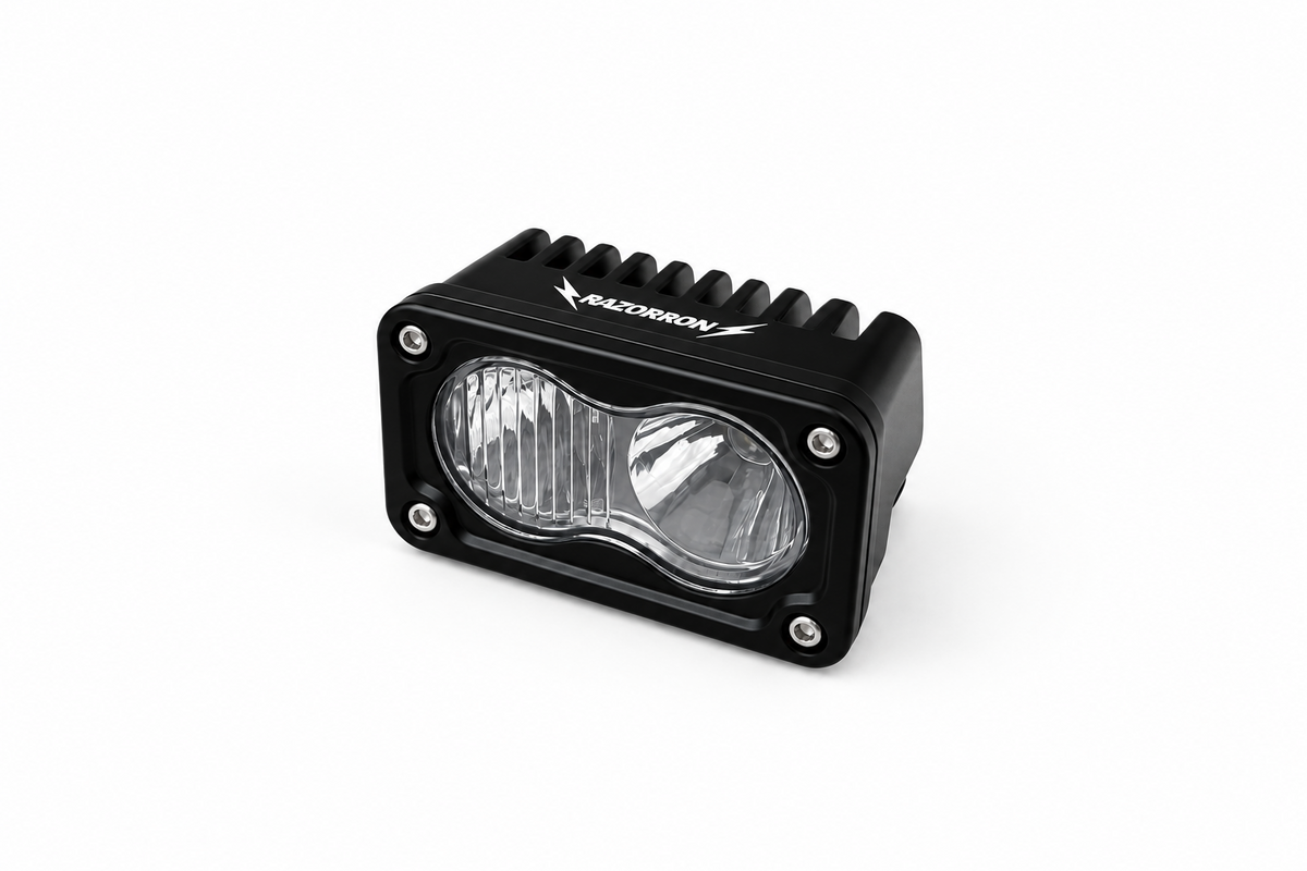 Razorron dual LED Baja light with clear lens and finned aluminum housing