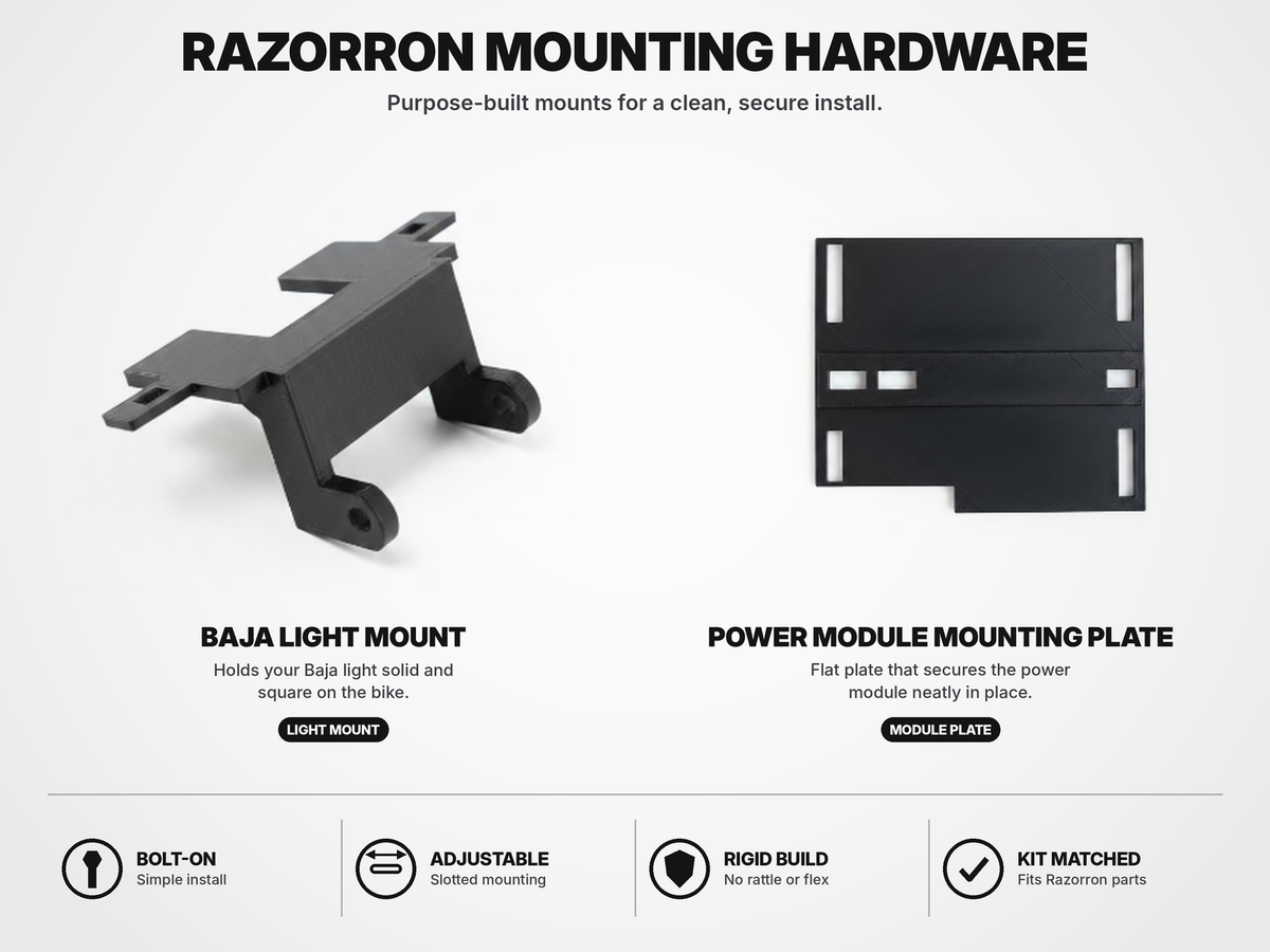 Razorron Baja light mount bracket and power module mounting plate