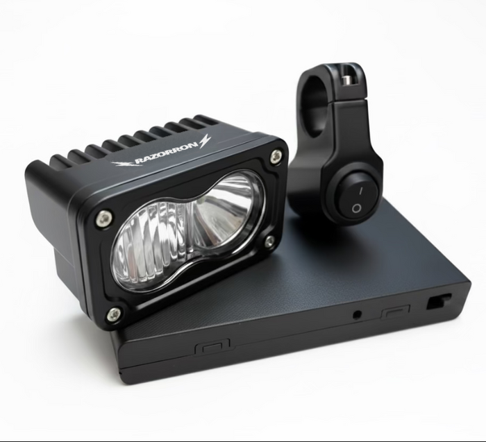 Razorron battery-powered Baja light kit with handlebar switch and AA battery box
