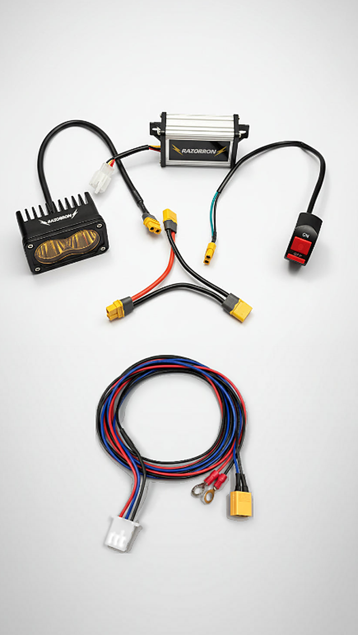 Plug-and-play Baja light kit with power module, on/off switch, Y-splitter and wiring harness